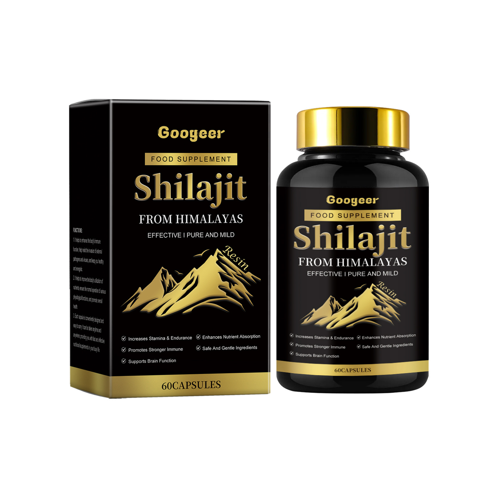 Shilajit 膳食补充剂，用于改善骨密度和大脑健康胶囊